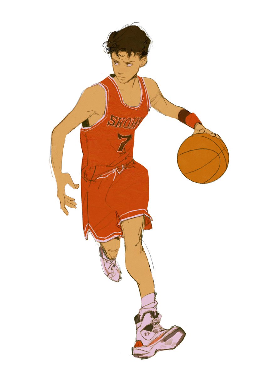 1boy basketball basketball uniform full body male focus nike red shorts  illustration images