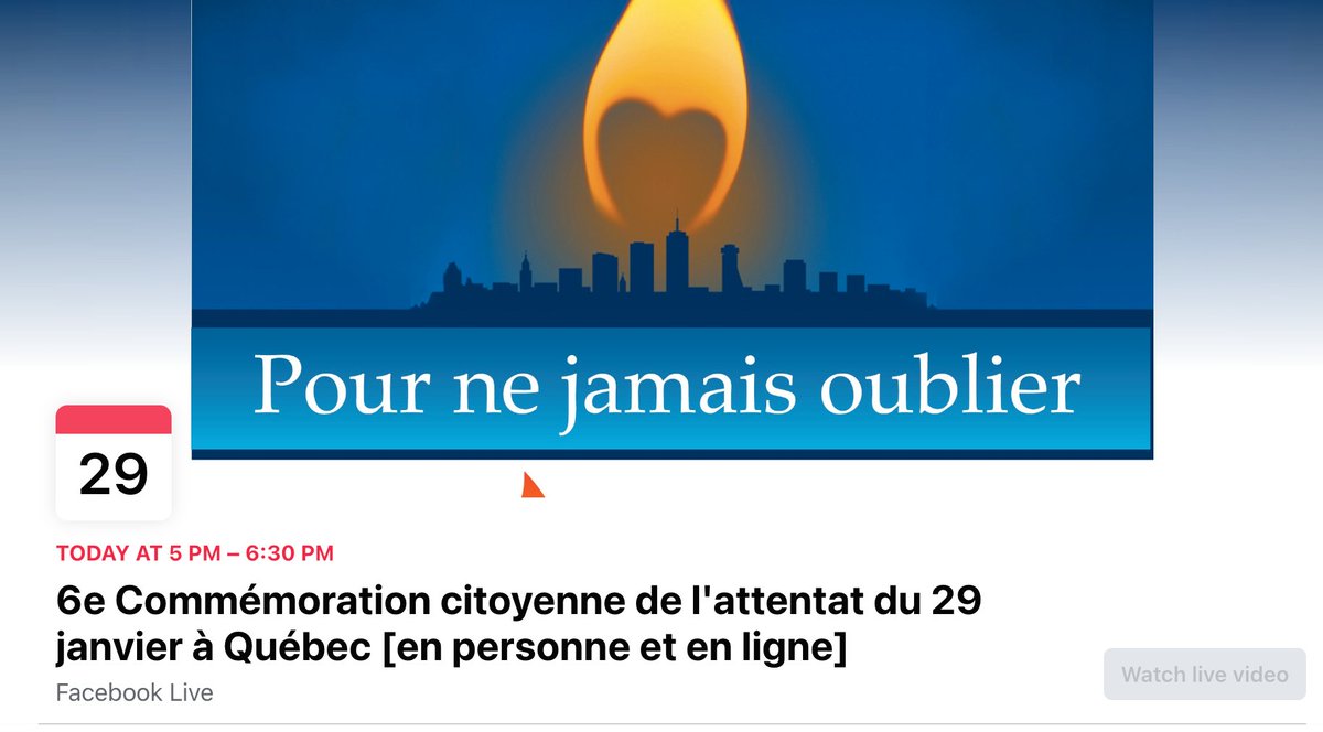 This evening, community members will gather at the Quebec City mosque to commemorate the 6th anniversary of the January 29th Islamophobic attack. No matter where you are, you can join the commemoration by watching it live at this link: fb.me/e/2dIRlHC7J

#irememberjan29