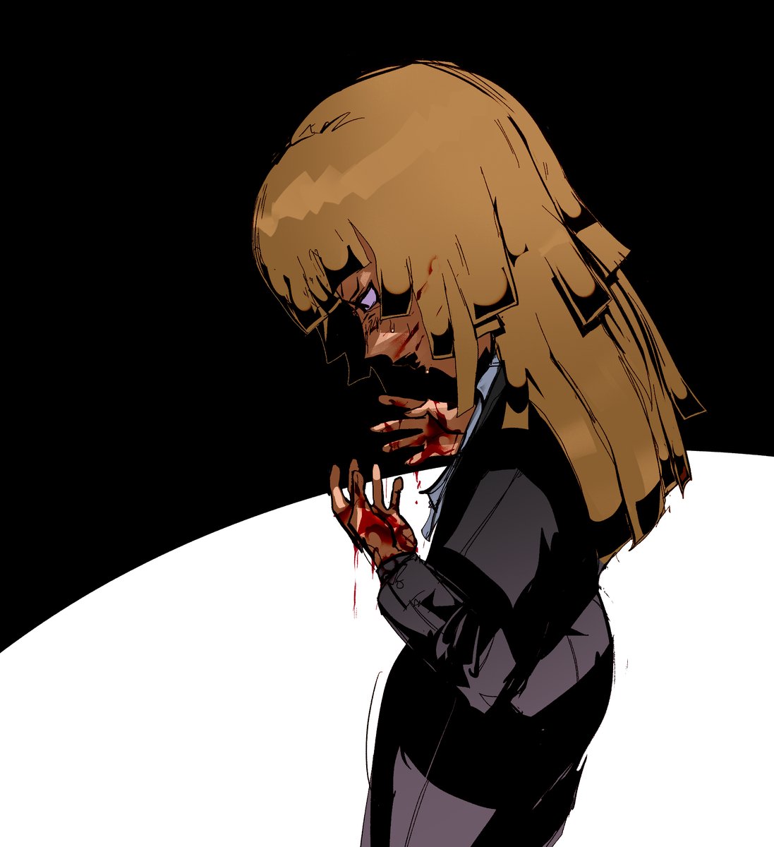 1girl bangs blonde hair blood blood on face blood on hands blunt bangs  illustration images