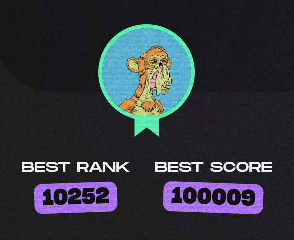 100k club with my own pfp! LFG <a href="/BoredApeYC/">Bored Ape Yacht Club 🍌</a> #dookeydash