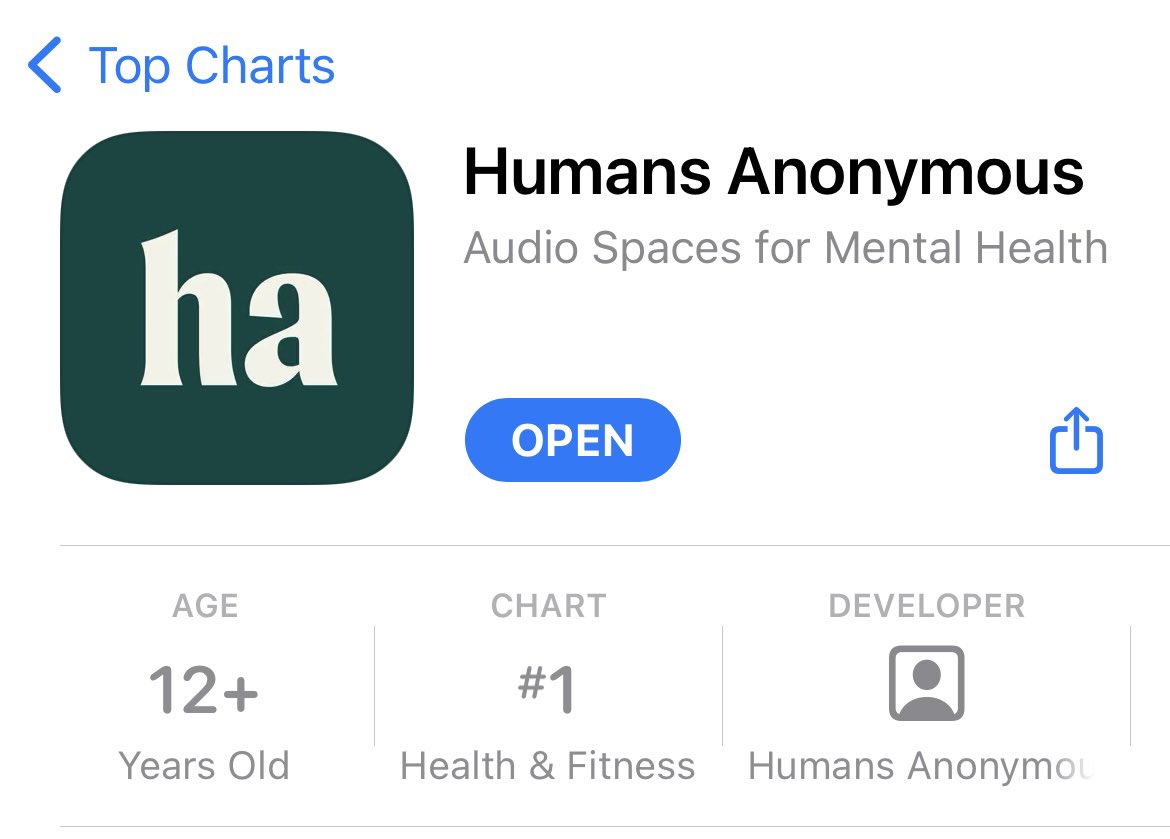 NateTepper's tweet image. Last night Humans Anonymous went live in the App Store.

Today we ranked #1 for Health &amp;amp; Fitness in the App Store charts.

I love seeing mental health apps top the charts… especially when it’s ours!

Here’s the story 🧵👇
