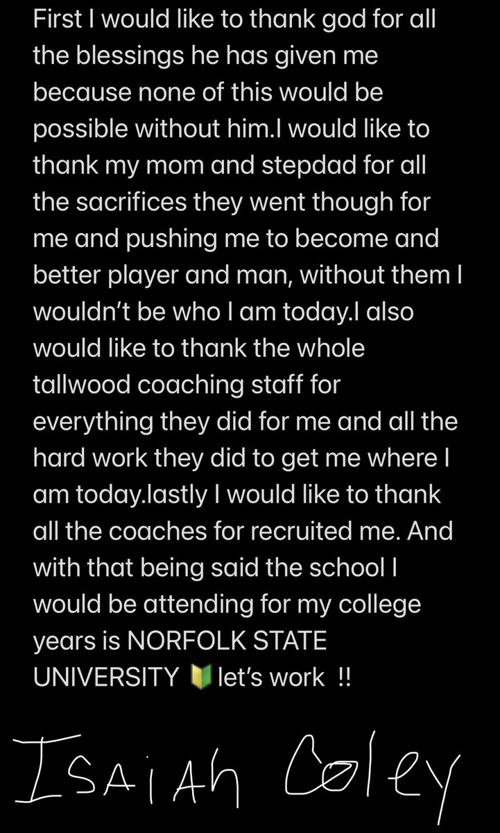 Isaiahcoley23's tweet photo. I’m staying home 🔰@TallwoodFball @Coachray83 @CoachKepple @coachzjohnson @CoachSteveAdams https://t.co/D9CHeziJTa
