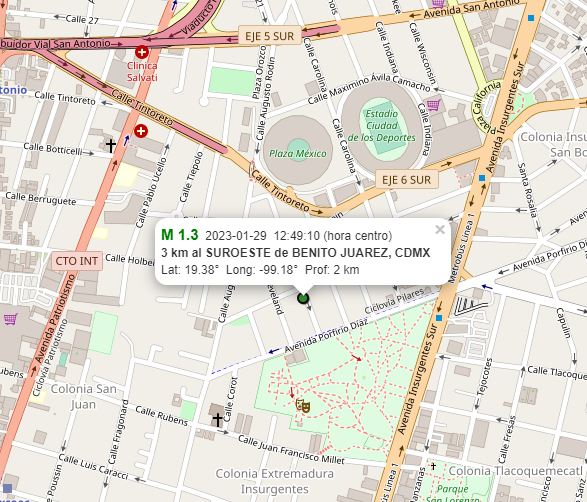 SkyAlertMx's tweet photo. Sismo magnitud 1.3 en CDMX.
Zona del epicentro al norte del Parque Hundido.

Percibido fuerte únicamente en la zona más cercana al epicentro; en otras alcaldías fue imperceptible. https://t.co/4TaU0OBJS3