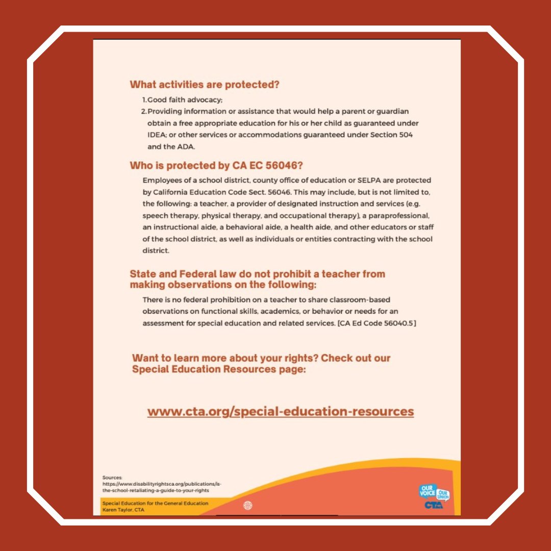 NCETAEDU's tweet photo. NCETA Members: Check out California Education Code Sect. 56046. Remember CA Ed. Code  provides additional protections not necessarily outlined in our Collective Bargaining Agreement. #IamNCETA #WeAreCTA *Follow us to get your weekly updates https://t.co/UYzIMNb0TP