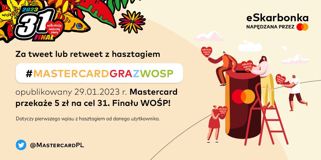 Za każdego retweeta MasterCard  przekaże 5zł dla WOŚP! 

#MastercardGrazWOŚP