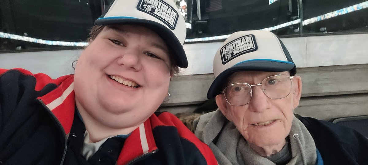 LedByTheUnknown's tweet photo. Grandpa and I at the #manitobamoose game for the rematch against the Toronto Marlies. It's also #DancingGabe 60th Birthday Party. Happy Birthday, Gabe. Keep on dancing. #gomoosego #untamed #hockeynightinwinnipeg https://t.co/4H2gmdaMAh