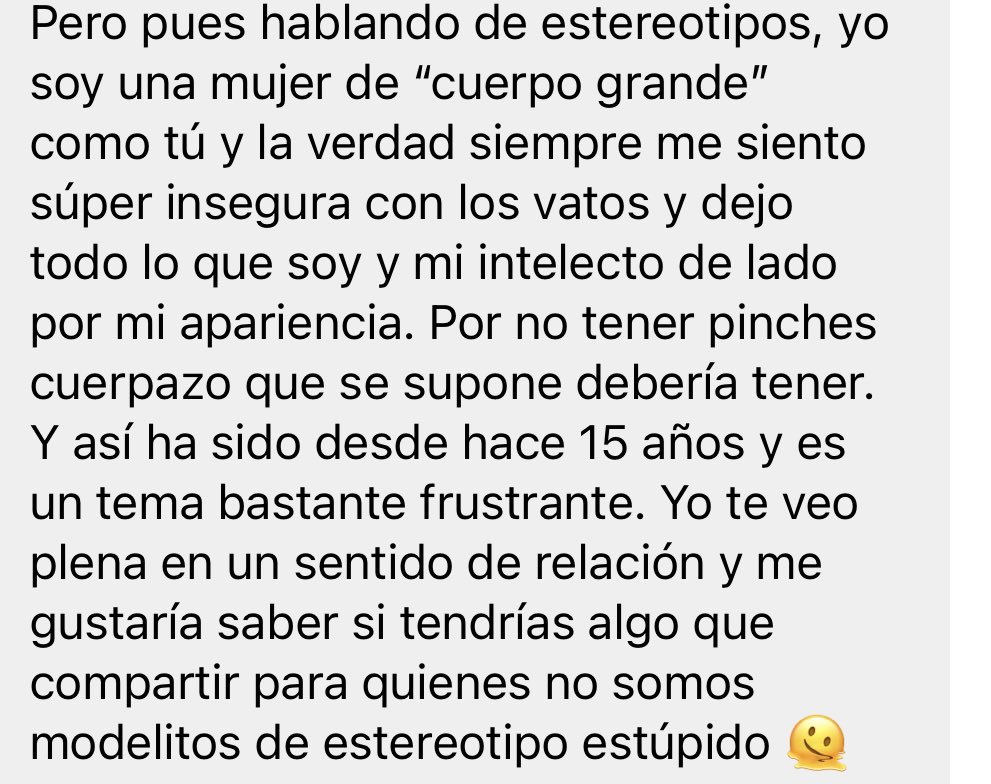SoyLadyCorrales's tweet photo. Recibí este mensaje y lo sentí muy mío, alguna vez yo fui ella, también. Así que hablaré sobre esto de una vez por todas a ver si así entienden la repercusión de su falsa preocupación por los cuerpos ajenos y la gordura. Abro hilo. https://t.co/mrccmfFz0q