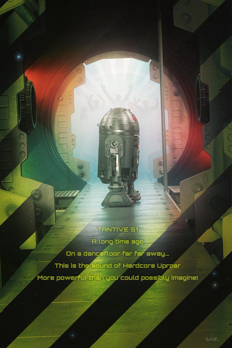 Pauljwiz's tweet photo. WIP: One for fun on a Sunday with the acid mad droid 'R0-303', concepting a poster idea. Not quite happy with the dancers in the background, go to rework that. #hacienda51 #starwars #r2d2 #acidhouse #roland303 @suddiraval https://t.co/6dYCjpwji3