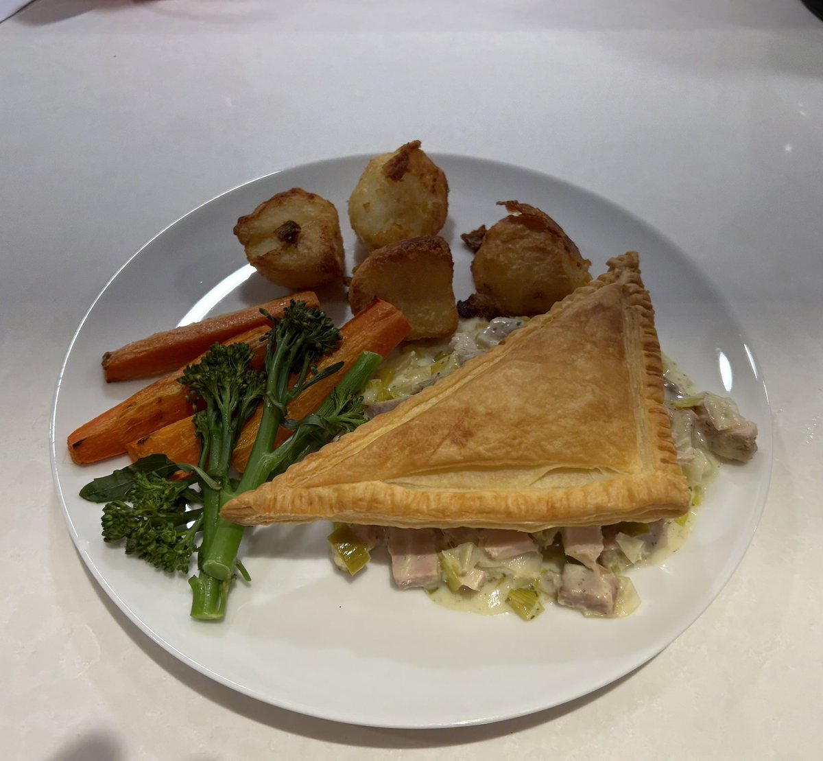 Dad1Cooking's tweet photo. Getting rid of the final Xmas leftovers. Diced turkey, ham and leek pie, a firm family favourite and gobbled up quickly. #familyfun #cookingdad #Cooking #pie https://t.co/knKi0kMpst