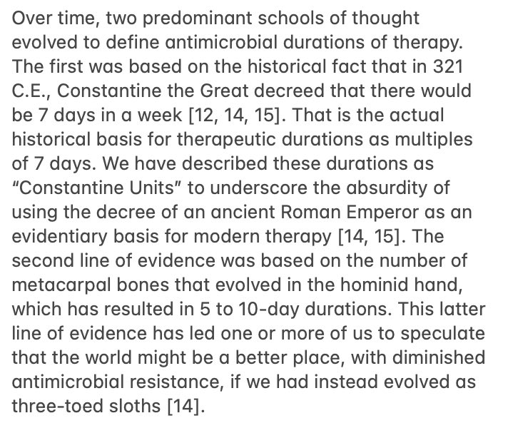 Saw this earlier and it made me chuckle as my best friend is a Constantine. AMR is now his fault! And he has 5 fingers. Seriously we have to get away from this method of defining Abx courses. Daily review of those on IV Abx is best for inpatients @MartinLlewelyn @ARK_Hospital