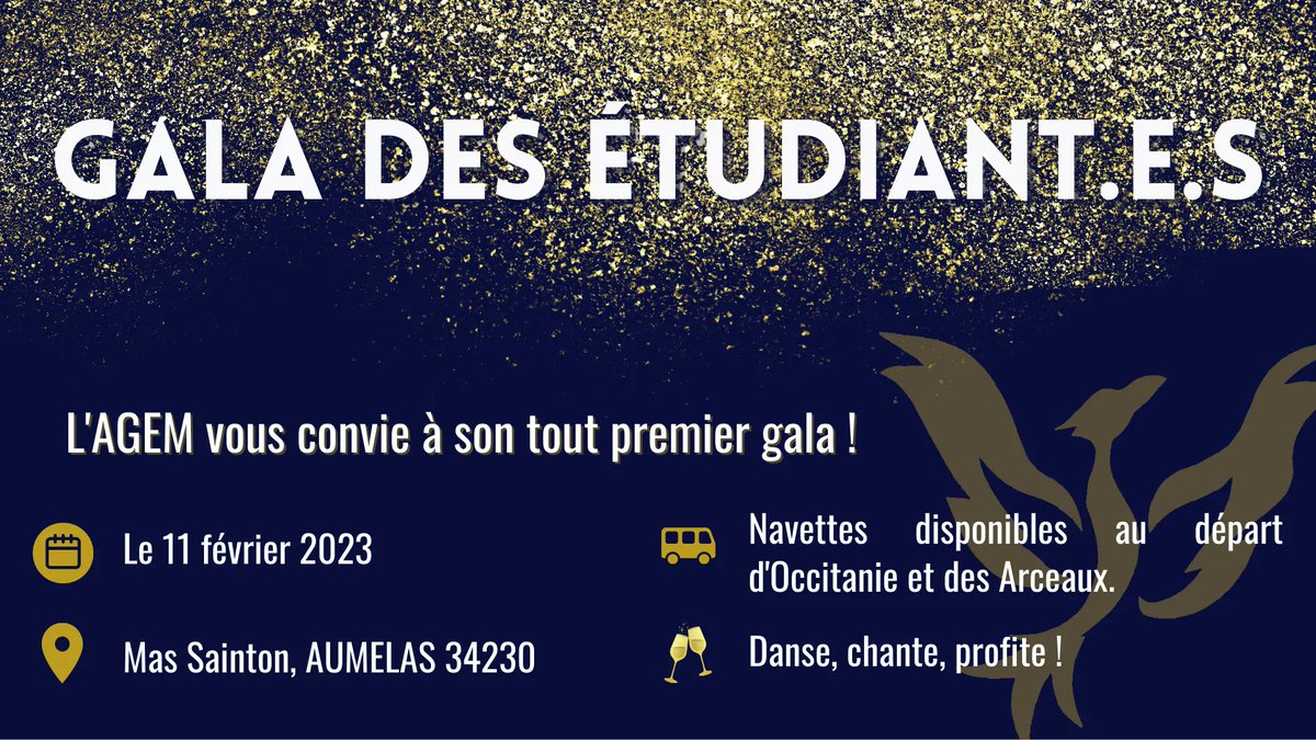 🧑‍🎓Le gala des étudiant.e.s montpelliérain.e.s arrive !

Rendez-vous le 11 février à partir de 20 heures 💫

👉 Inscription possible dès maintenant : helloasso.com/associations/a…

#Montpellier