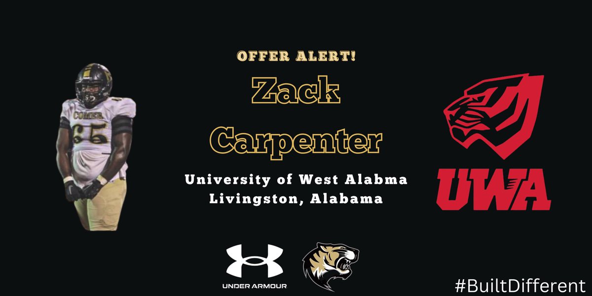 B.B. Comer High School Football (@comer_football) on Twitter photo Congrats to Senior Zack Carpenter for receiving an offer from the University of West Alabama! <a href="/zackcarpenter11/">Zachariah Carpenter</a> #BuiltDifferent Congrats to Senior Zack Carpenter for receiving an offer from the University of West Alabama! <a href="/zackcarpenter11/">Zachariah Carpenter</a> #BuiltDifferent
