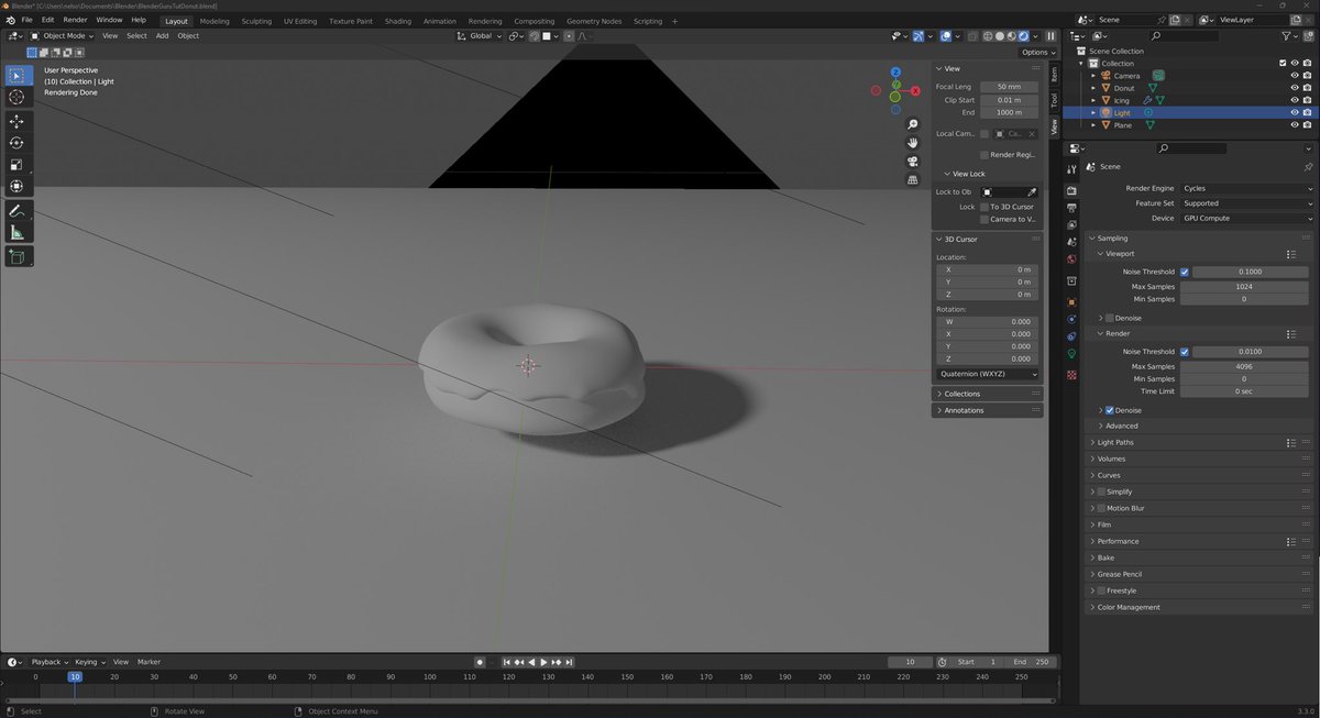 PleasePiper's tweet photo. I have a few personal and professional goals for 2023. I've been interested in 3D modeling for a couple of years and I decided to work on it this month! I've spent quite a few weeknights working through blender modeling, math, and workflows for this donut! #blender https://t.co/YGsdXB7X1C
