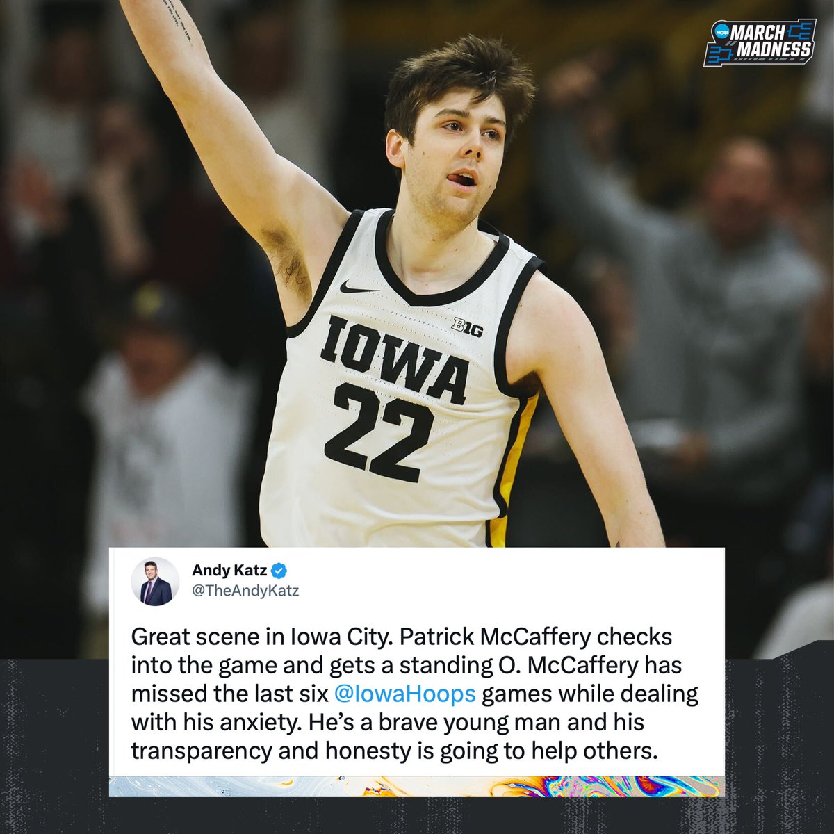 MarchMadnessMBB's tweet photo. We are so happy to have you back @patrickmccaff22 🙌

(via @TheAndyKatz) https://t.co/pDe3WPlepv