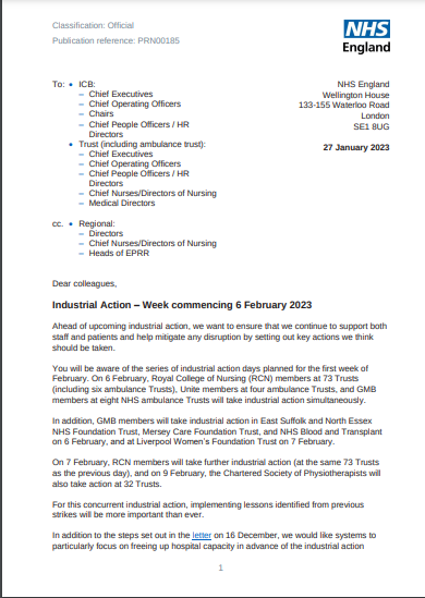 NorthGreyLitC's tweet photo. Industrial action – Week commencing 6 February 2023 - NHS England

#grey_literature #greylit #nglc #strikes #emergency_planning #human_resources 

https://t.co/4K7bCcW5rc https://t.co/ofC6NAKmp8