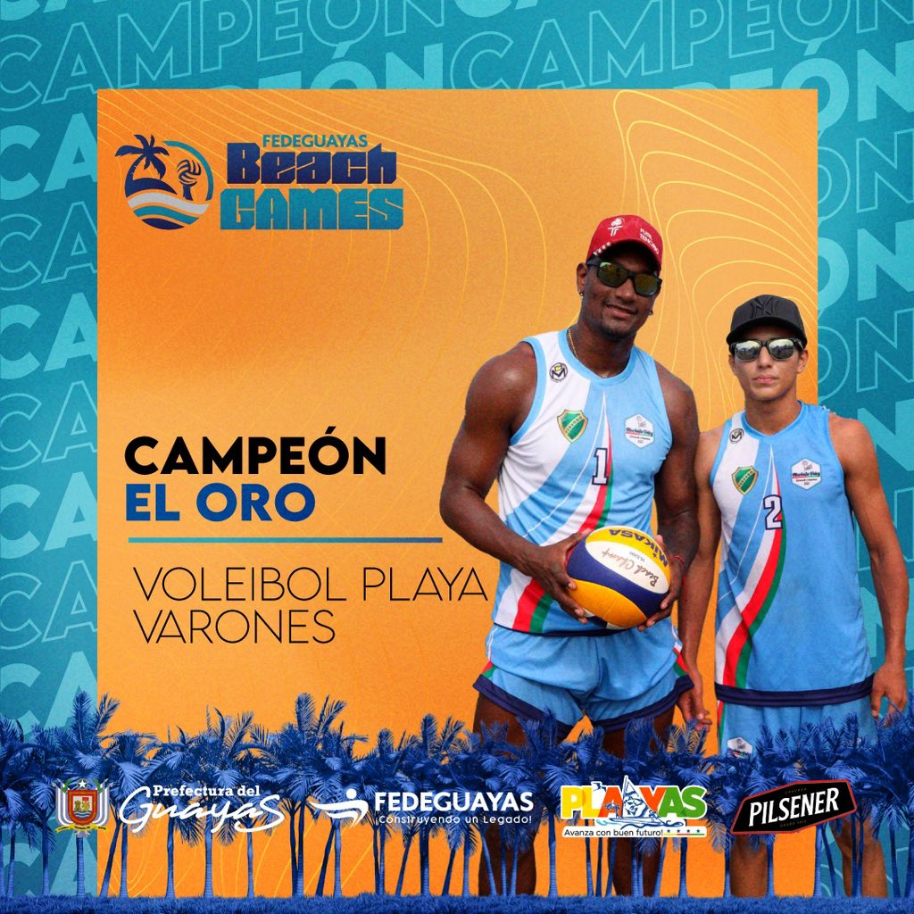 Fede_Guayas's tweet photo. De su parte los orenses Marco Tenorio y Matías Morocho se colgaron la medalla de ORO al vencer a los manabitas Bryan Cordero y Javier Ponce por 2-1 (21-11/19-21/15-10).
#BeachGamesFDG 🌴 https://t.co/nNIBbvtW90