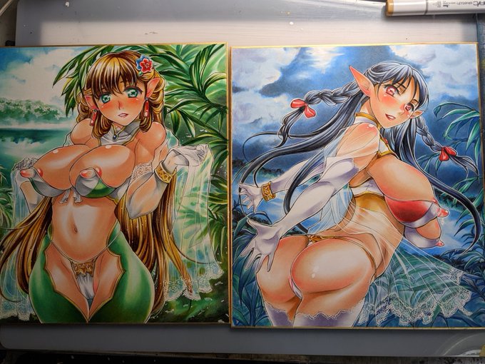 今月はちまちまと
エルフさん色紙二枚描いてました。 