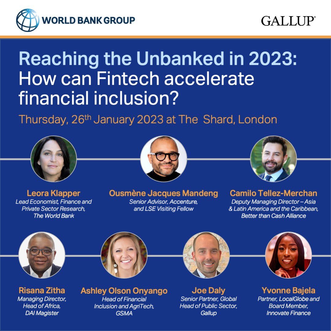 My sincere thanks to Joe Daly and the fabulous team @Gallup for our collaboration over the past 10-years on @GlobalFindex and for organizing an extraordinary panel discussion on how fintech can help reach the unbanked @wb_research @GSMAMobileMoney @BetterThan_Cash