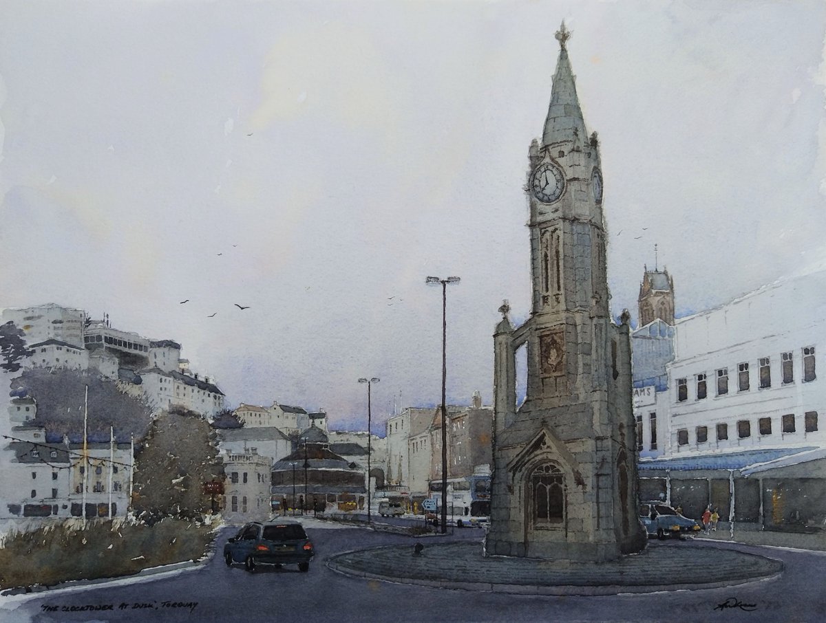 ' The Clock Tower at dusk ', Torquay, England.
Andrew Lucas 
Watercolour, 30 x 40 cm, I hope you enjoy.

theandrewlucasgallery.co.uk

#EnglishRiviera #Torquay #watercolor #architecture #artgallery #painting #Londonislovinit #BoostTorbay 
 #torbayhour  #Devonartists #VisitDevon #devon