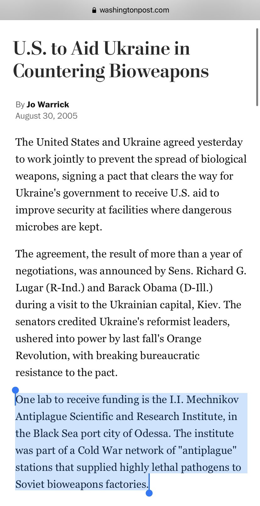 3) When speaking of the labs in 2005, here is how they were described by WaPo.

The labs were “part 