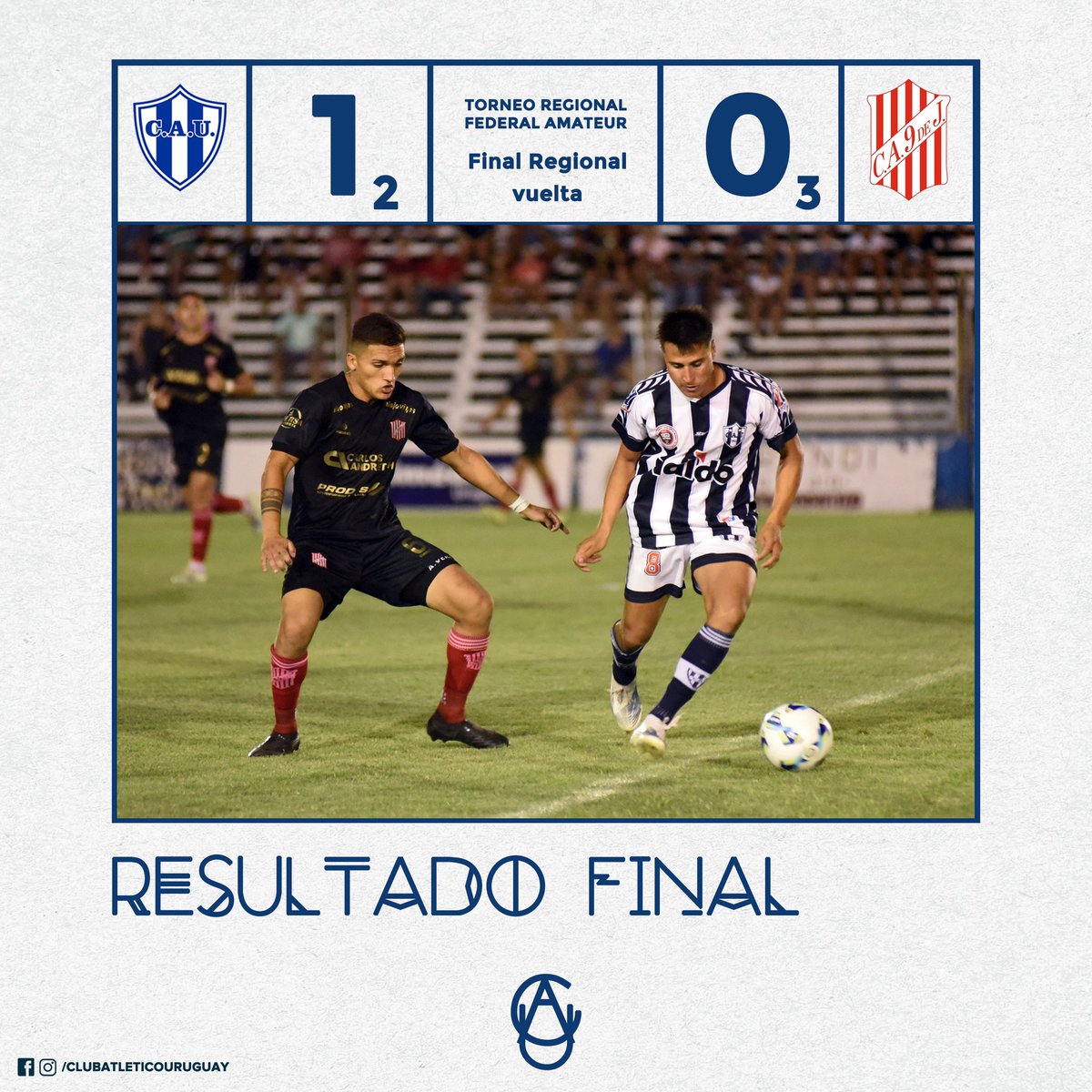 CAU__oficial's tweet photo. ¡Derrota decana!

Atlético Uruguay 1 (0) vs 9 de Julio 0 (1)

Penales: 3 a 2 para el visitante 

⚽️ N. Rodríguez 

#VamosDeca 💙🤍 https://t.co/nZWPas7kbX