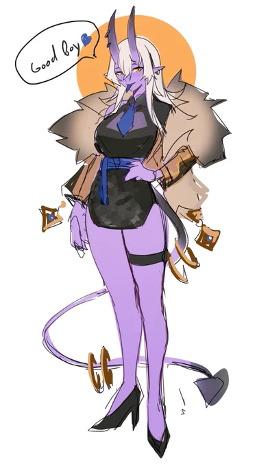 while I'm at it, heres a demon girl that I designed alongside my patrons (they chose design options) 