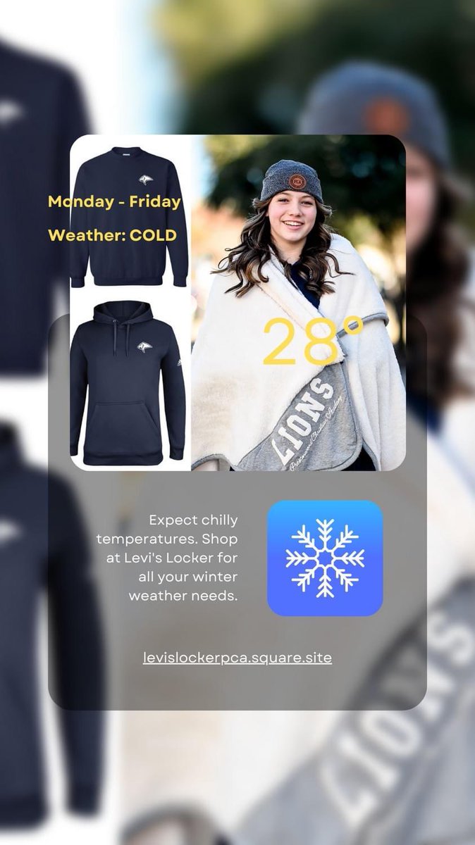 LevisLockerPCA's tweet photo. Oh, the weather outside is frightful, but the options at Levi's Locker are delightful! 

Keep warm this week and shop beanies, blankets, scarves, hoodies, crewnecks, and more! 🧣

https://t.co/F2kXJ6SvNR

@pcanorthcampus @PrestonwoodPCA https://t.co/K5LZ3nSQZ2