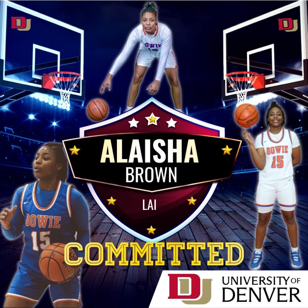 🚨🚨🚨🚨🚨🚨🚨🚨🚨

COMMIT ALERT!!!!!! 

Our very own SR Guard Alaisha Brown  <a href="/laii923/">Alaisha Brown</a> has committed to University of Denver to continue her basketball career as a Pioneer <a href="/DU_WHoops/">Denver Women's Hoops</a> ! We love you and are so very excited for your future! 🤍🤍🏀🏀

<a href="/knbcarruthers/">Coach Kelly Carruthers, M.Ed., RAA</a> <a href="/JamesBowieHS/">Bowie High School</a>