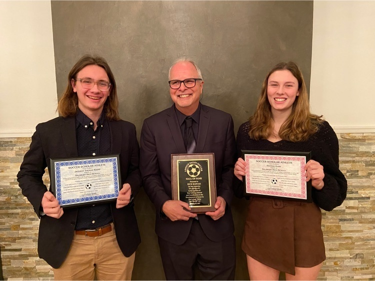 SalisburySchool's tweet photo. Congratulations to SHS girls soccer coach Rick Babyak for being inducted into the L.V. Soccer Hall of Fame. Congrats also to SHS soccer scholar athletes Jackson Kramp &amp; Hannah Kamp. BS coach Mark Allinson &amp; asst. girls coach Victor DeOliveira attended the banquet. 
#yoursalisbury https://t.co/hbud2u5Nr3