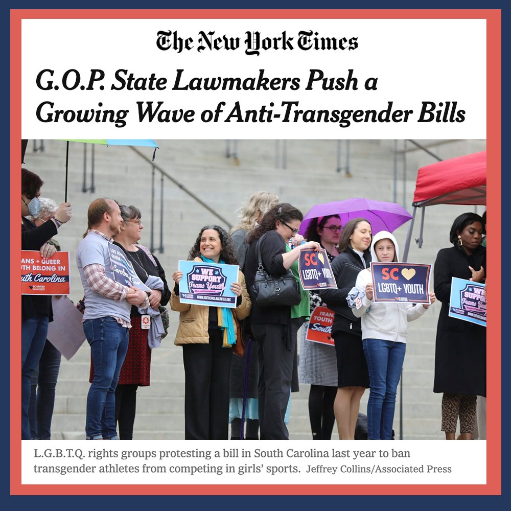 A story this month in @nytimes shines a spotlight on SC, where a wave of anti-transgender bills is surging. The piece features a photo from an SC United event from last year – take a look and join us in pushing back against these shameful bills: bit.ly/3HFxeAI