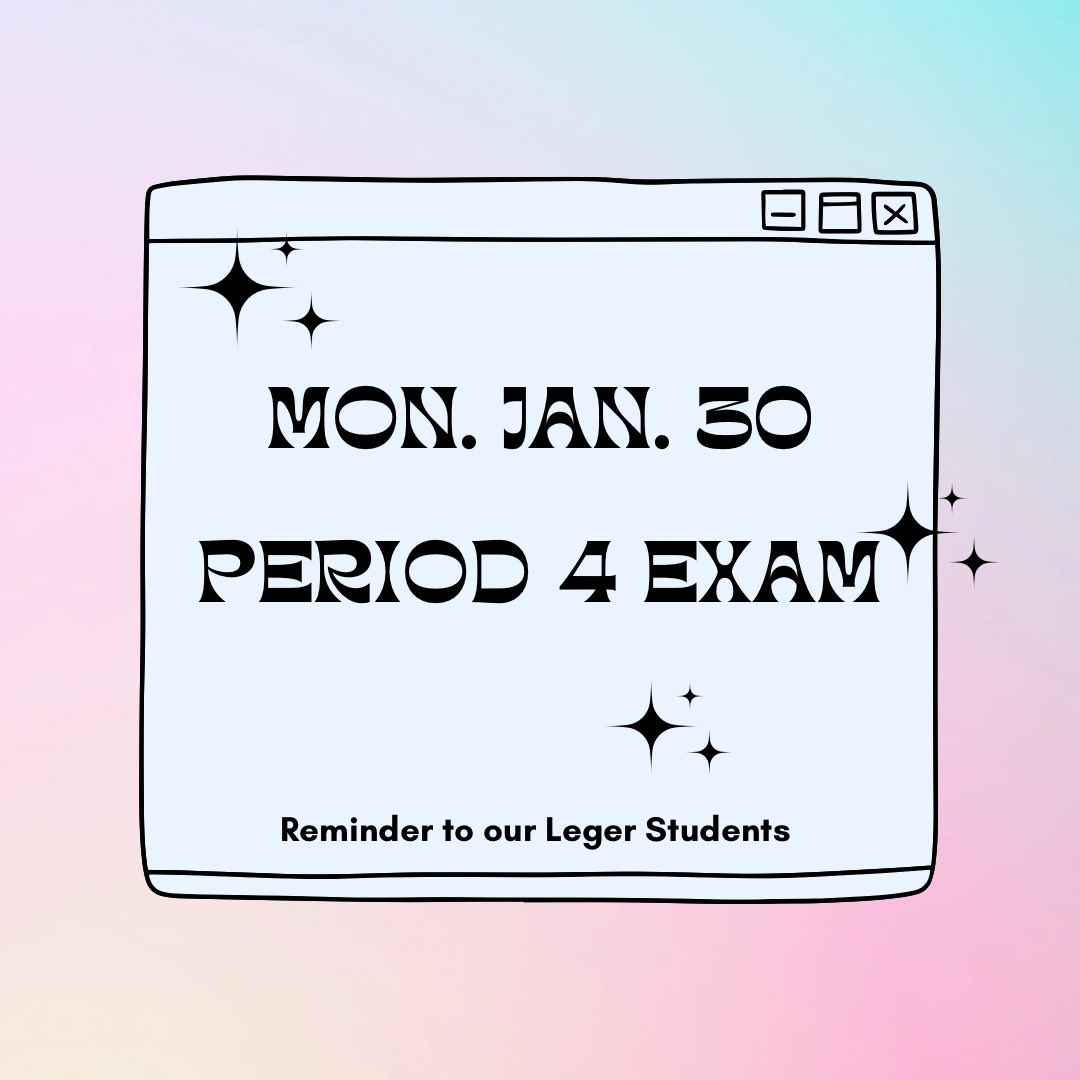 Reminder Lancers that tomorrow (Monday January 30) is your period four exam #goodluck #youvegotthis