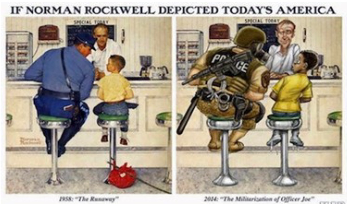 GracieNunyabiz's tweet photo. On left, Norman Rockwell famous depiction, “The Runaway” wherein Massachusetts State Trooper, Richard Clemens, leans in talking boy into returning home to Momma
On the right - 🤦♀️
Time to end #POBR
(via Biden, circa 1991)
#History #AmericaToday #Community #Neighbor #Tyre #tnleg https://t.co/611z0uRaTi