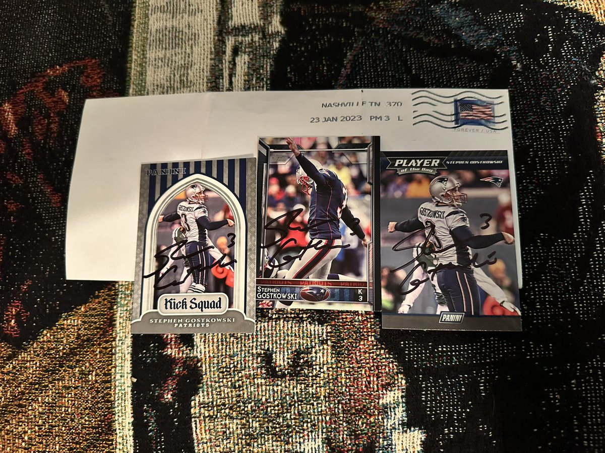 memorabiliaddy's tweet photo. #StephenGostkowski #Football #Pigskin @NFL @nflnetwork #Autograph #Autographs #AutographCollector #Memorabilia #GreatGuy #ThankYou #AutographSuccess #TTM #Autographs #TTMSuccess @Patriots  #placekicker https://t.co/8jmdjvSg3k