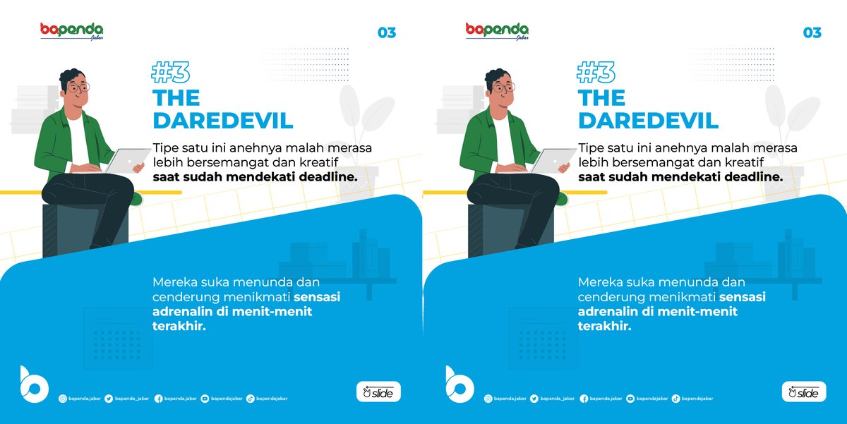 bapenda_jabar's tweet photo. Bestie termasuk yang mana nih?
.
Jangan nunda-nunda lagi yaaa..
Apalagi kalo nunda buat nyatain perasaan.. 
*eh 🤭
.
#nunda #menunda #perasaan #jabarjuara #bapendajabar https://t.co/WAdGjB6qZT
