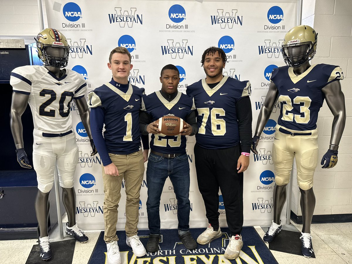 XanderAxelberg's tweet photo. Blessed to have had my first campus visit and offer from @NCWesleyanFB yesterday. What made it even greater was I received an offer with two of my Viking teammates @hbk_frank @Cameron11373771 . Thank you to @CoachBWilliams2 and the rest of the Bishop staff for a great visit. https://t.co/kvKu7oZkoL