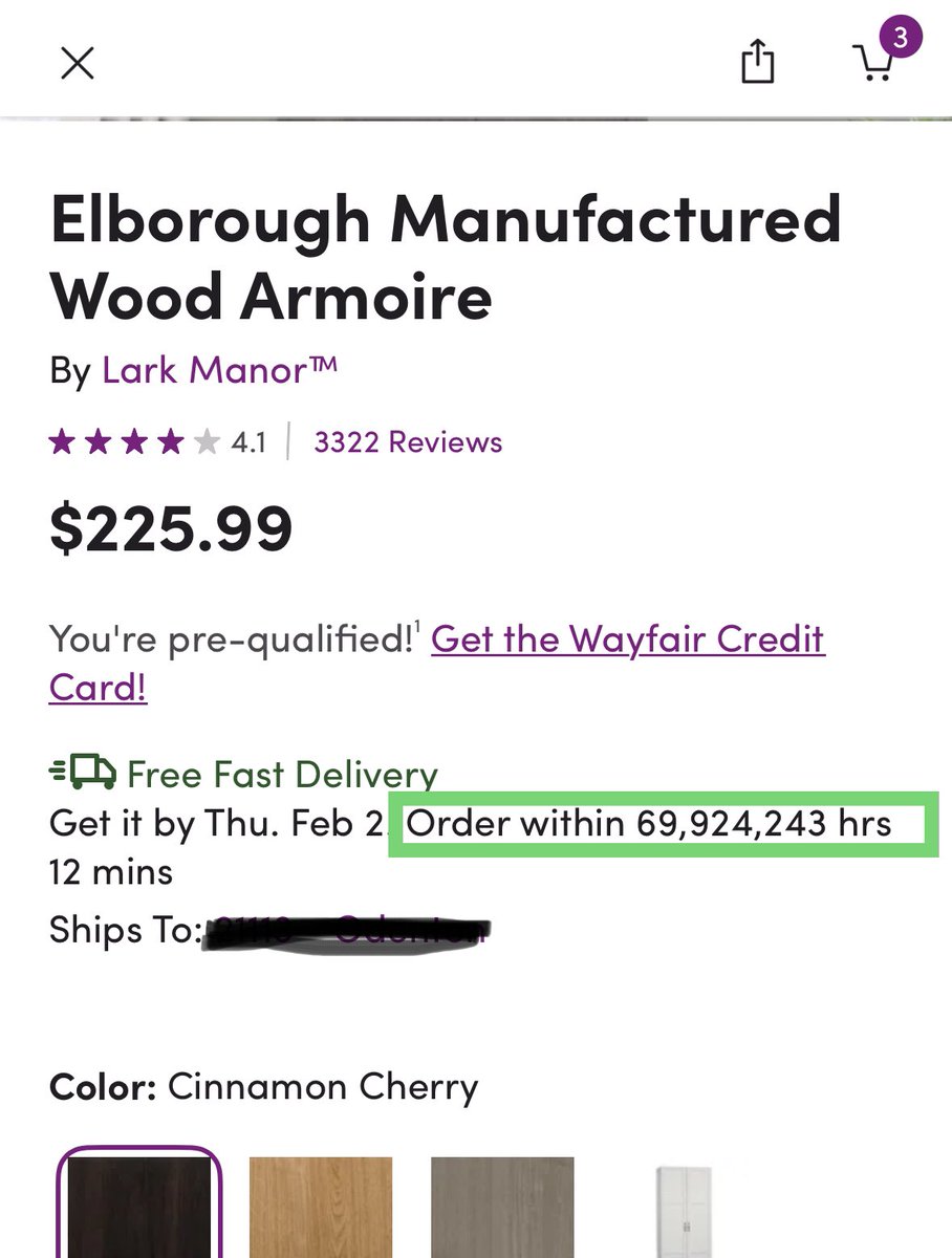 MattKlaver7's tweet photo. Shoutout to the @Wayfair logistics department for planning their shipping 8,000 years in advance... What more could you ask for? https://t.co/LPjINps0by