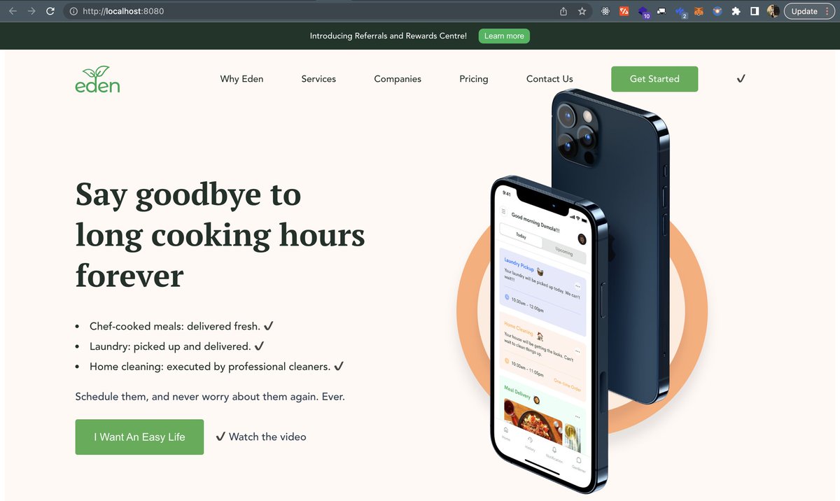 reetahUzoma's tweet image. I did a quick clone (without the effects) of the home page on edenlife's website with #Vuejs this evening following the replies I got from this tweet that Vue is pretty easy.
After spending few hours watching @thenetninjauk s Vuejs course, ladies and gentlemen, fellow developers