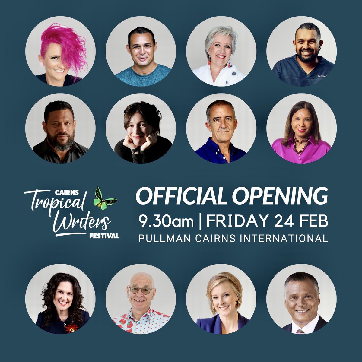 RichieBates11's tweet photo. Cairns Tropical Writers Festival 2023 Official Opening:
FRIDAY 24 FEBRUARY / 9.30am / Pullman Cairns International.
REGISTER YOUR ATTENDANCE:
https://t.co/Ex3XWKjorZ
#ctwf #ctwf2023 #pullmancairns #writersfestival #ttnq https://t.co/hxZNrrQUWd