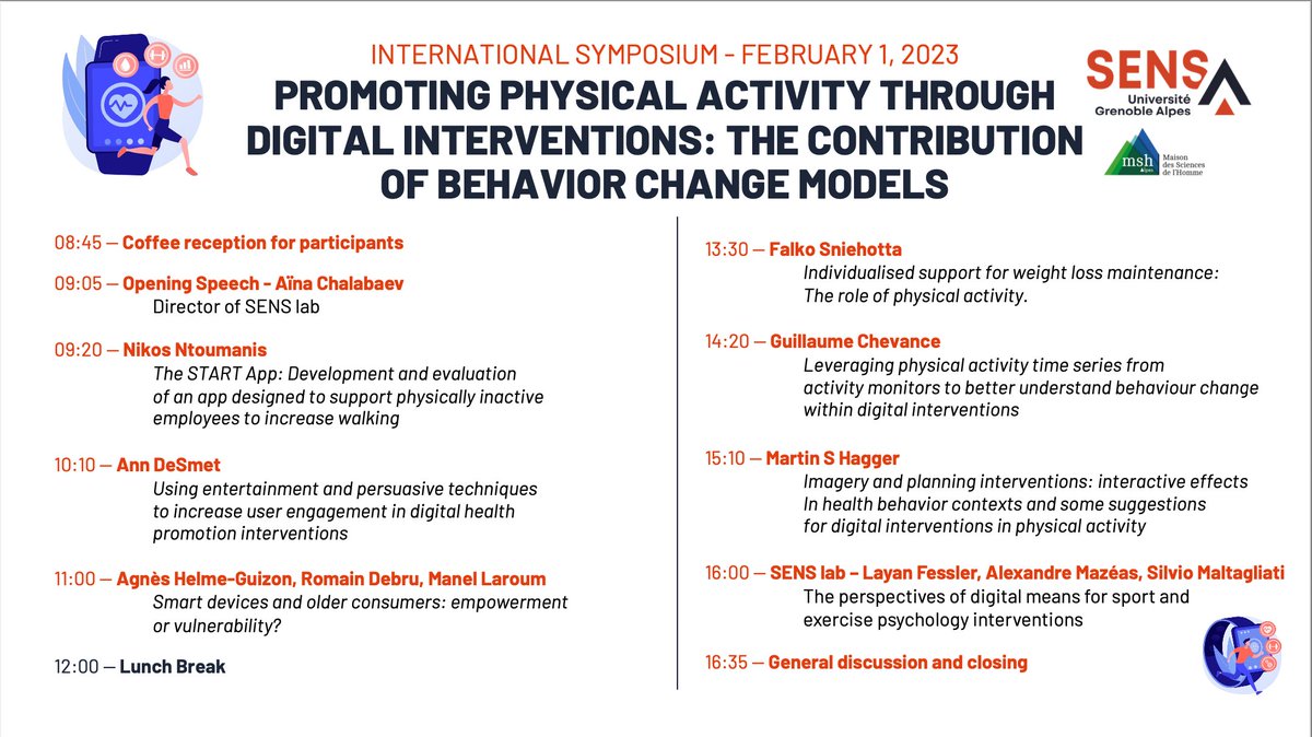 ManelLaroum's tweet photo. I'am very happy to participate in the international symposium organized by @labosens. The topic of the research day is : #Promotion #physical #activity through #digital #interventions
With @ahelmeg & @RomainDebru, we will present our research studies on #seniors & #smart_devices https://t.co/gRu9Mm3A1m