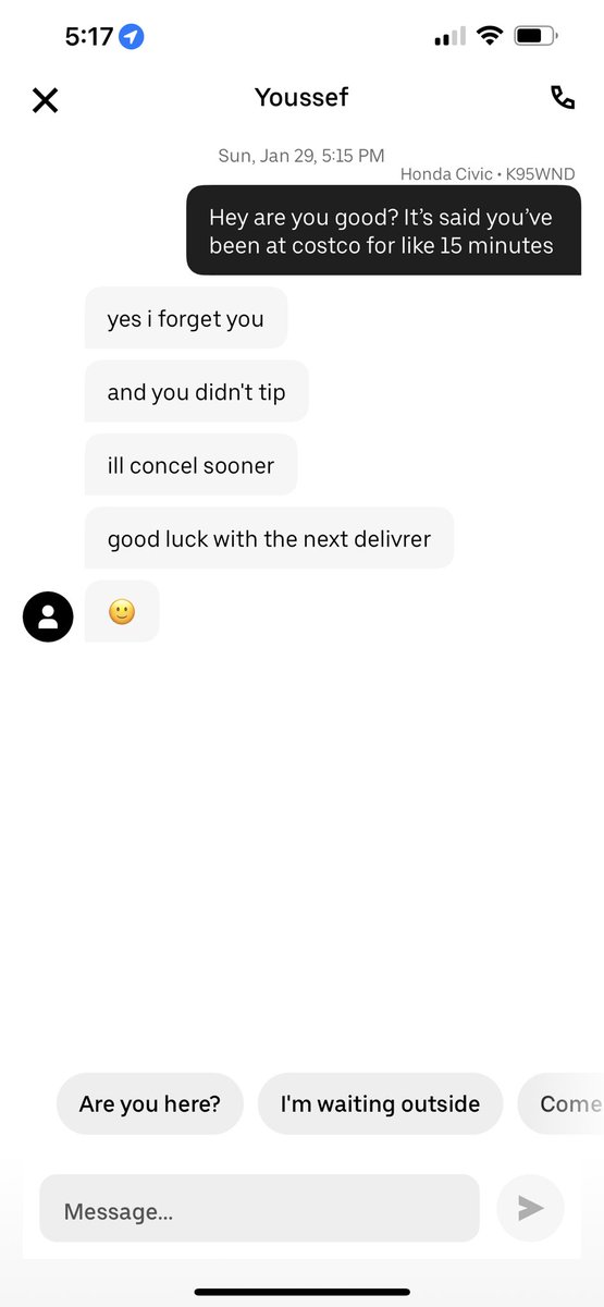 WetPaintPhoto's tweet photo. @UberEats bro this man is driving towards my work ready to fight me right now, help?? https://t.co/2nUJPvA5JB