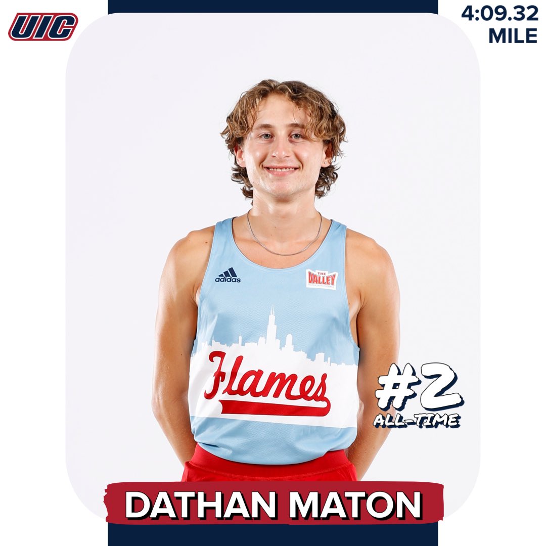 New Indoor Top-10 Performance 🏆 With a 4:09.32 - Mile at the Bill Clinger Invite this past Friday, Dathan Maton now ranks #2 All-Time 🔥☝🏽 #FireUpFlames