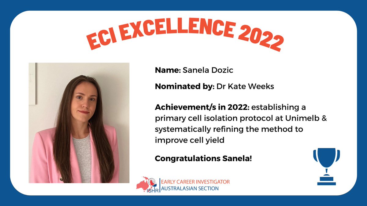 ISHR Australasian Section (@ishr_aus) on Twitter photo We know that optimising an experimental protocol is never a straightforward task!
Congratulations to first year PhD student <a href="/S_Dozic/">Sanela Dozic</a> for her hard work in 2022. Looking forward to some exciting data this year now you have those pesky cells under control 🧫
#ECIExcellence2022 We know that optimising an experimental protocol is never a straightforward task!
Congratulations to first year PhD student <a href="/S_Dozic/">Sanela Dozic</a> for her hard work in 2022. Looking forward to some exciting data this year now you have those pesky cells under control 🧫
#ECIExcellence2022