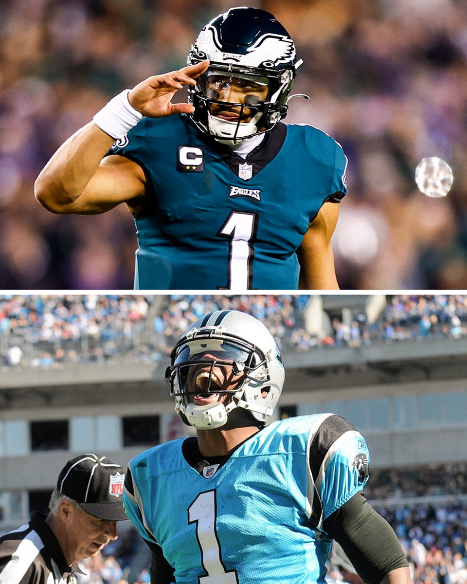 SportsCenter's tweet photo. Jalen Hurts has his 15th Rush TD of the season, the most by a QB in a single season in NFL history (including playoffs) 😮‍💨

He breaks the tie he had with Cam Newton (2011) 👏 https://t.co/pH6jBcgobQ