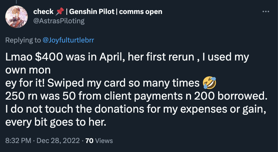 princepsvolans's tweet photo. in some instances, astra did not directly admit to spending money on herself and/or directly stated that it was money from clients or “borrowed.” however, it is extremely irresponsible to prioritize your gambling addiction over your supposed irl friend who is struggling. https://t.co/SHySscnHmk