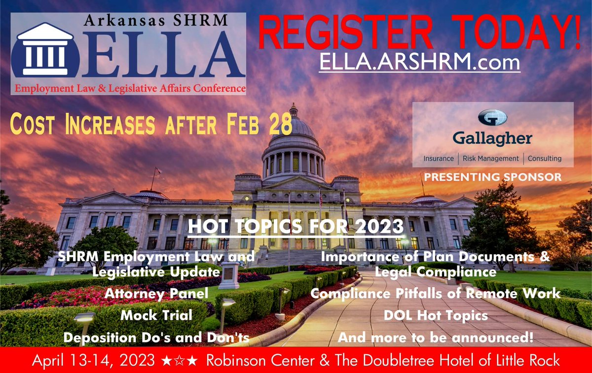 The 2023 ELLA Committee is already working hard to line up some great topics and speakers! Get registered today before pricing increases! 🐦🪱 ella.arshrm.com