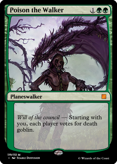 Poison the Walker, Discord submission by Kafkaesque 
#MagicTheGathering #AiArtwork