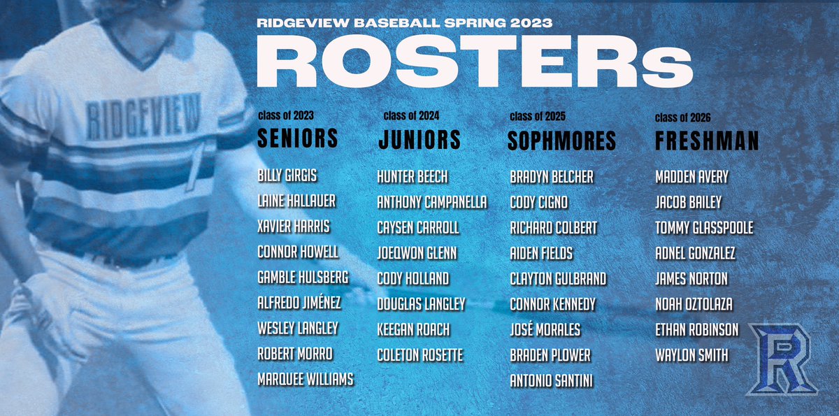 View_Beisbol's tweet photo. We are excited to announce our ‘23 Ridgeview Panthers Baseball Roster!!!

🐾⚾️  N.B.V.T. https://t.co/Y6N9mcYqPf
