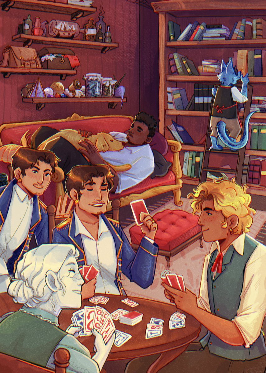 happy secret samol!!! here's the six enjoying their afternoon with a totally normal game of cards where no one is cheating nuh uh #secretsamol #friendsatthetable