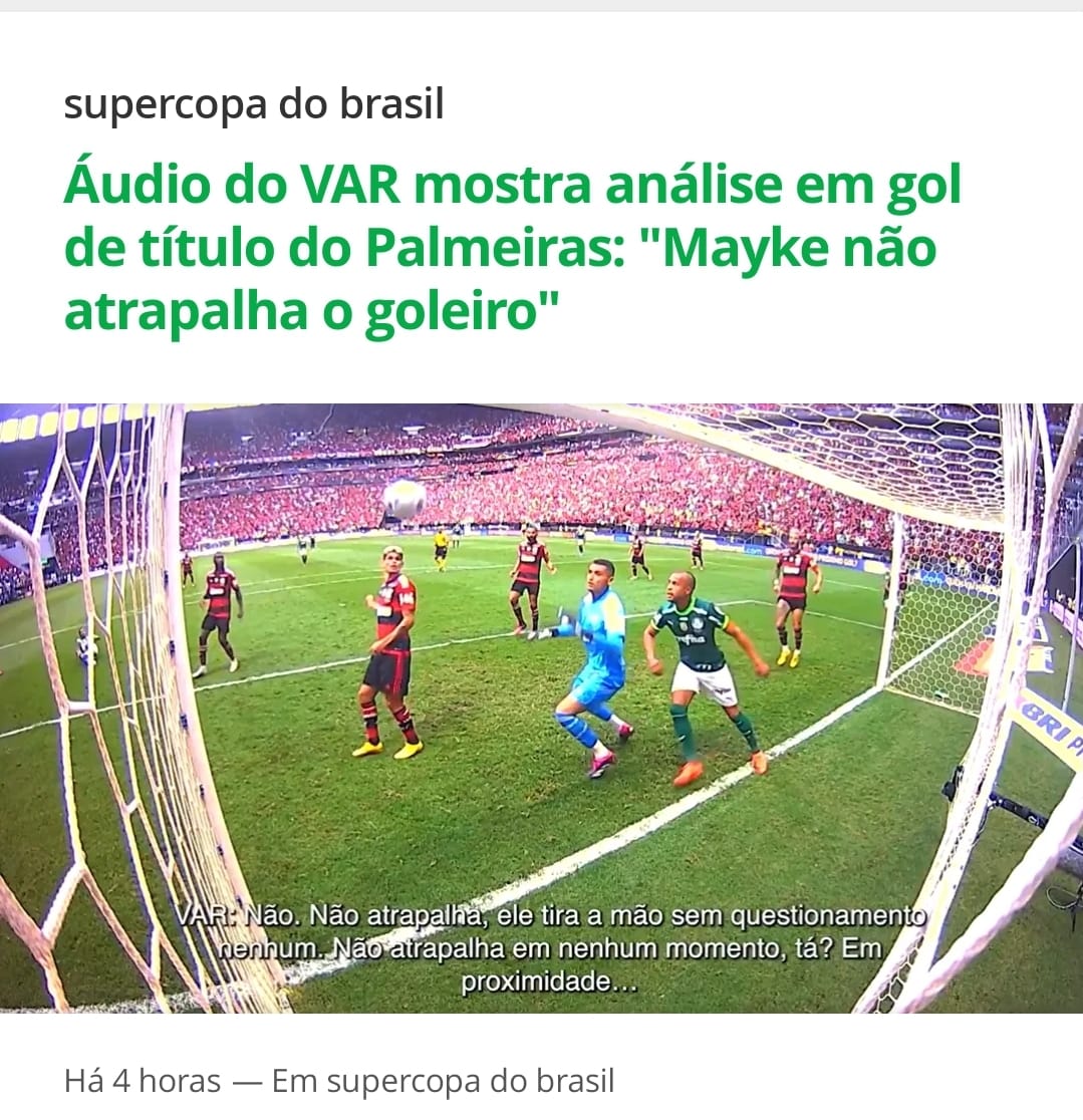 DouglasJacintho's tweet photo. Ontem, o Sandro Meira Ricci falou que o jogador do Palmeiras tinha interferido no gol, atrapalhando o goleiro. Falou com uma convicção de como se estivesse operando a cabine do VAR. #Palmeiras #SupercopaDoBrasil https://t.co/bHPIEbA6ph