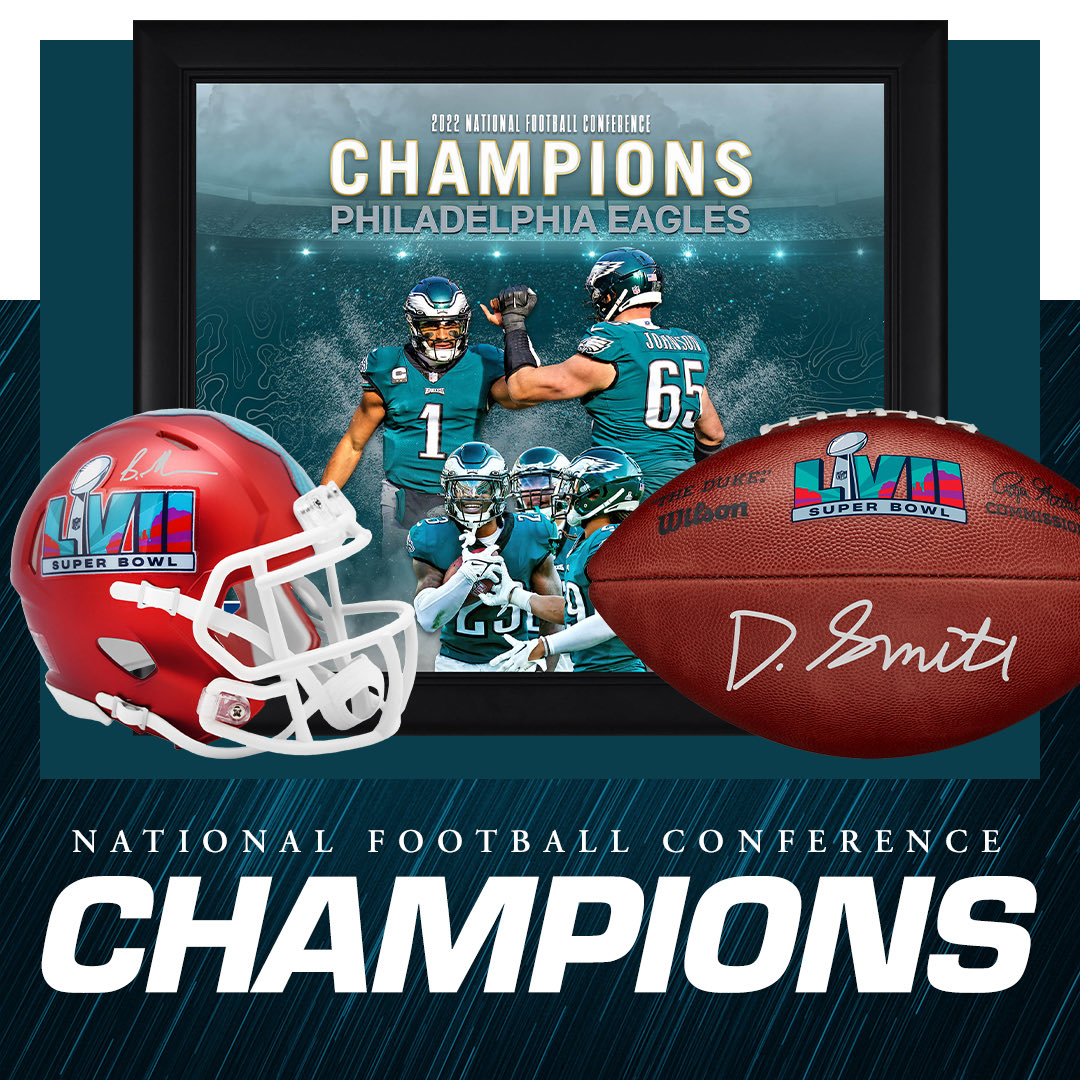 SportsMem's tweet photo. What a performance from the @Eagles to secure their 2nd Super Bowl appearance in 6 years! 👏🏆 #FlyEaglesFly 

Shop Eagles NFC Champ Memorabilia 🛒: https://t.co/APxN3vLf5x https://t.co/BHAixVwL7Z